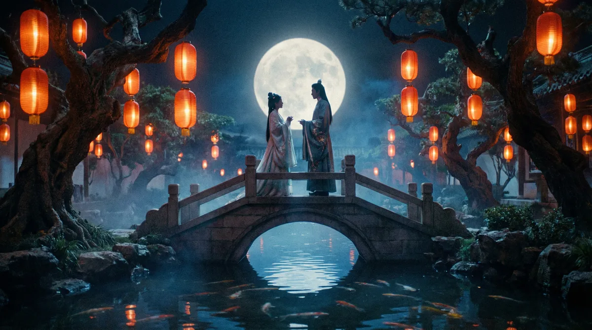 四虎视频古典爱情片拍摄剧照-月下花园场景